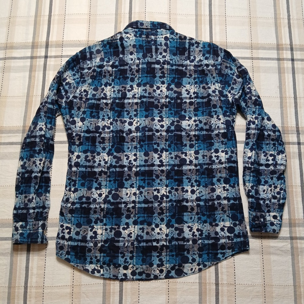 Uniqlo + Disney Men's Bue Cotton Plaid Mickey L/S Flannel Shirt Size L - Picture 5 of 8